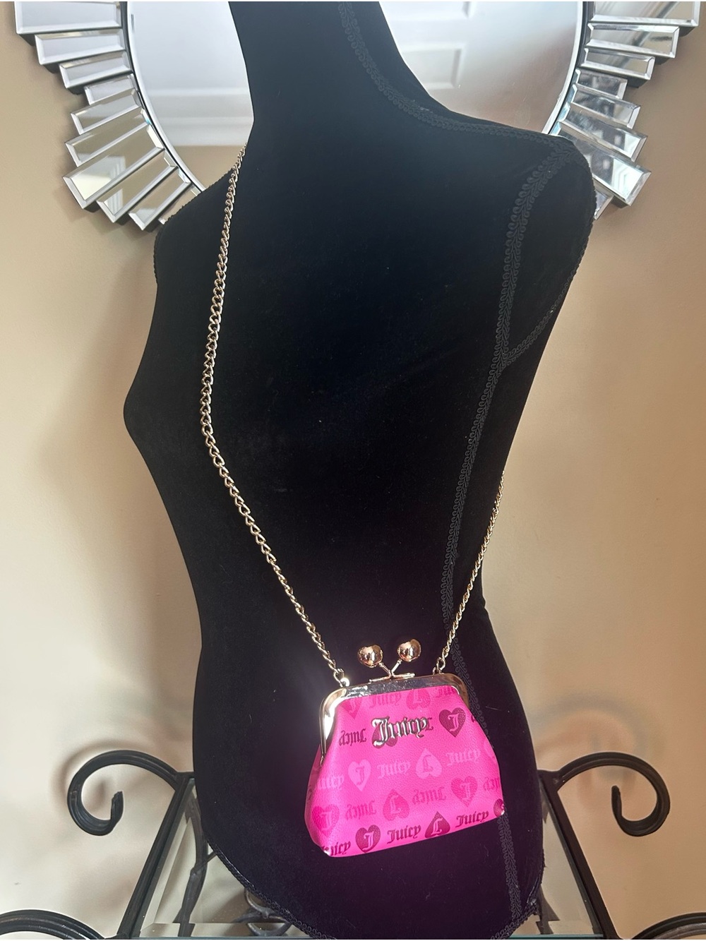 Juicy Couture Pink Logo Kiss-Lock Mini Crossbody Bag